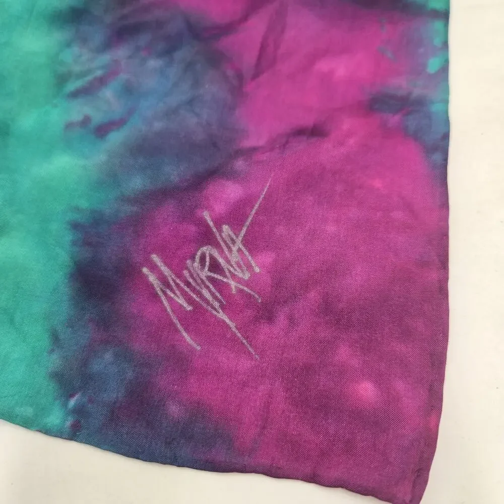 Vintage Rectangle Silk Hand Dyed Purple Pink Blue Multicolor 